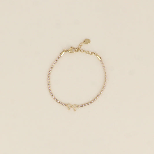 Bracelet - fil tressé lilas, pendentif nœud (16+3 cm)