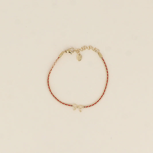 Bracelet - fil tressé rouge, pendentif nœud (16+3 cm)