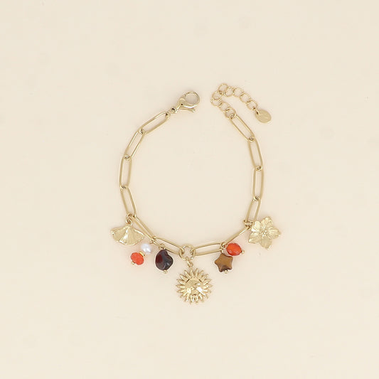 Bracelet - ginko, pierres naturelles, soleil, fleur, étoile (17+3 cm)