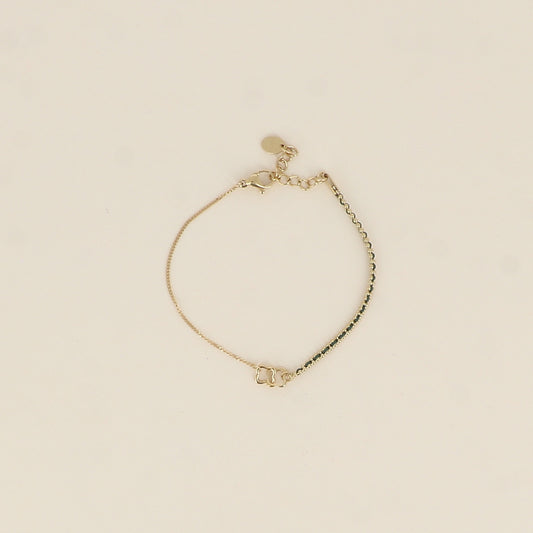 Bracelet - fil tressé vert, pendentif double trèfle ajouré (16+3 cm)