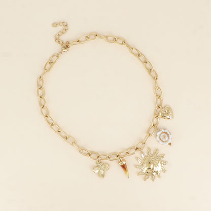Collier - perle céramique émaillée, trèfle, soleil, cœur et corne en résine 40+5 cm