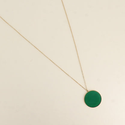 Collier - médaillon rond plat en pierre naturelle agate verte 60+5 cm