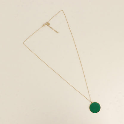 Collier - médaillon rond plat en pierre naturelle agate verte 60+5 cm
