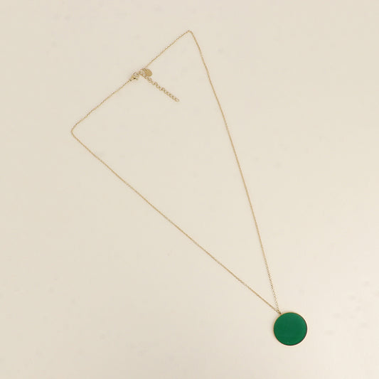 Collier - médaillon rond plat en pierre naturelle agate verte 60+5 cm
