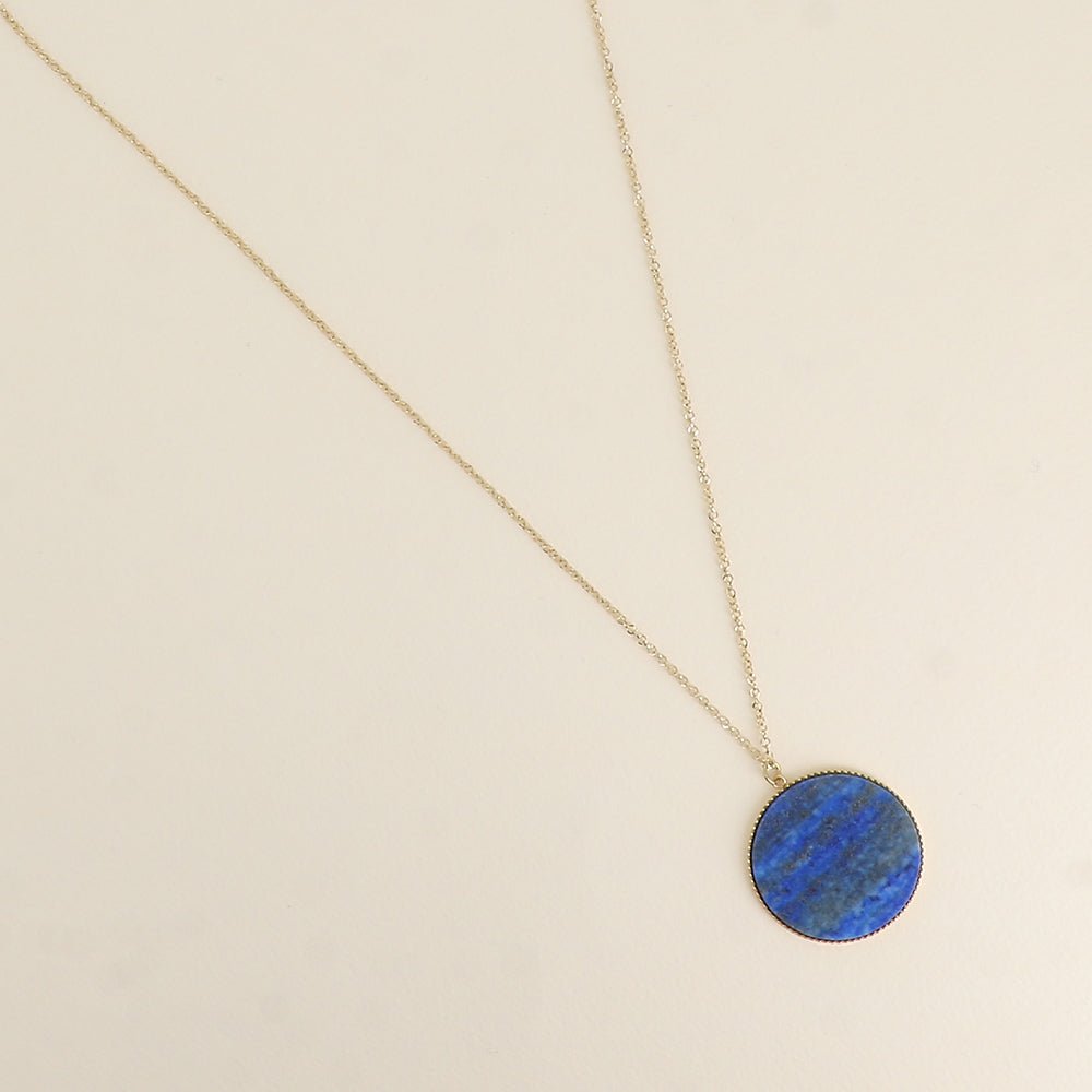 Collier - médaillon rond plat en pierre naturelle lapis lazuli 60+5 cm