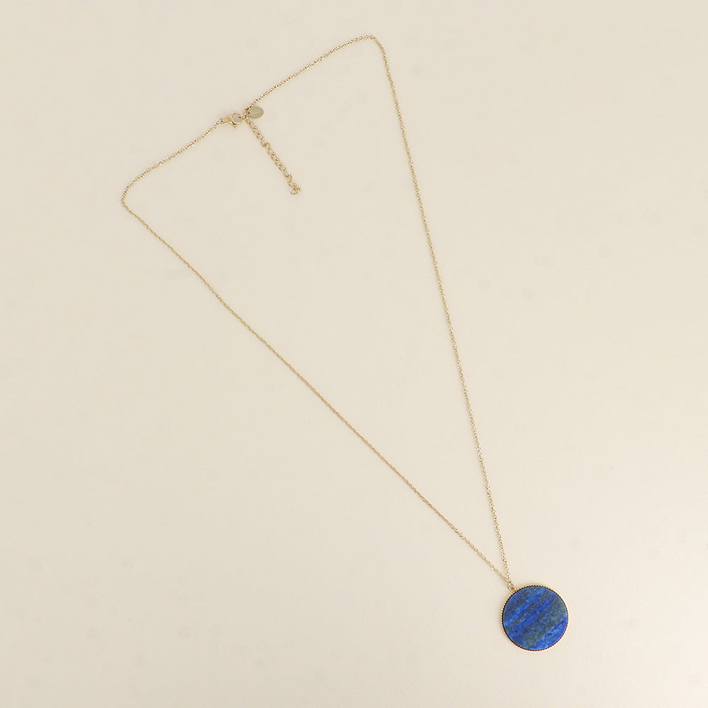Collier - médaillon rond plat en pierre naturelle lapis lazuli 60+5 cm
