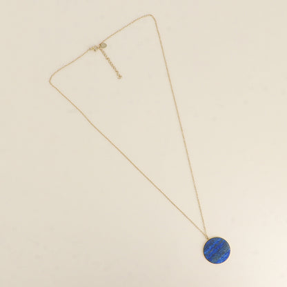 Collier - médaillon rond plat en pierre naturelle lapis lazuli 60+5 cm