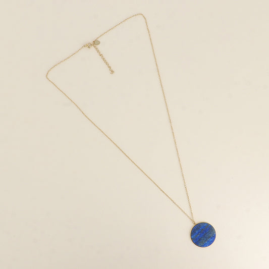 Collier - médaillon rond plat en pierre naturelle lapis lazuli 60+5 cm