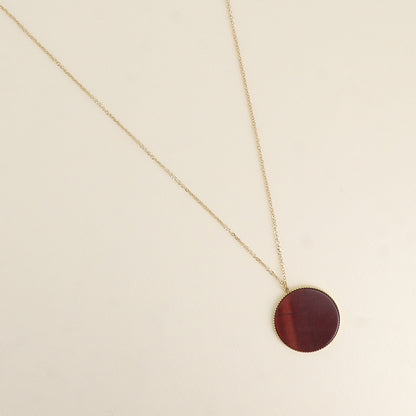 Collier - médaillon rond plat en pierre naturelle œil de taureau 60+5 cm