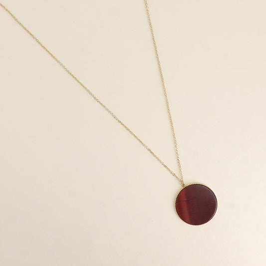 Collier - médaillon rond plat en pierre naturelle œil de taureau 60+5 cm