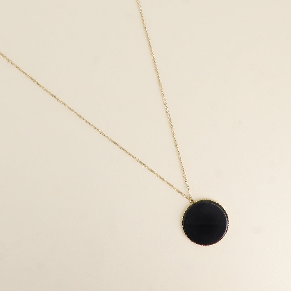 Collier - médaillon rond plat en pierre naturelle onyx 60+5 cm