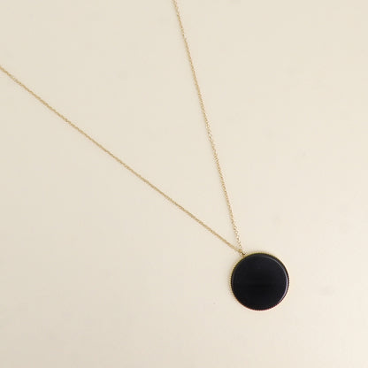 Collier - médaillon rond plat en pierre naturelle onyx 60+5 cm