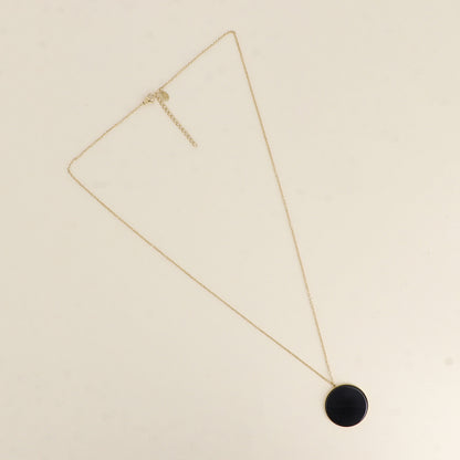 Collier - médaillon rond plat en pierre naturelle onyx 60+5 cm