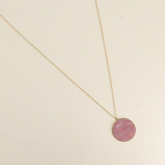 Collier - médaillon rond plat en pierre naturelle rhodonite 60+5 cm