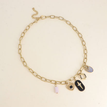 Collier - breloques (pierres naturelles, étoile, cœur) - Onyx 45+5 cm