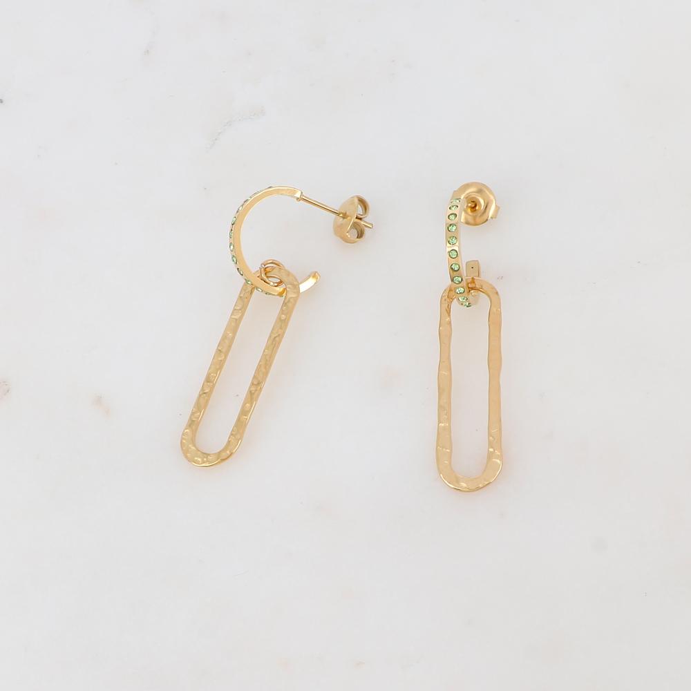 Créoles à puce en forme géométrique, strass 1,5 x 4 CM.