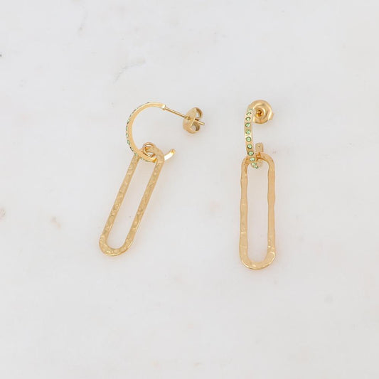 Créoles à puce en forme géométrique, strass 1,5 x 4 CM.