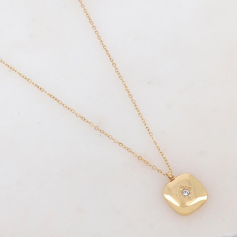 Collier avec pendentif carré, étoile et strass blanc (38+7CM)