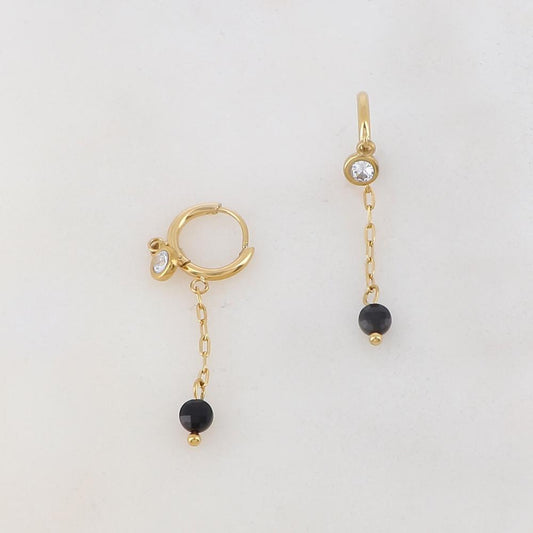 Créoles avec chaîne, pierre naturelle et strass 1 x 3,5 cm