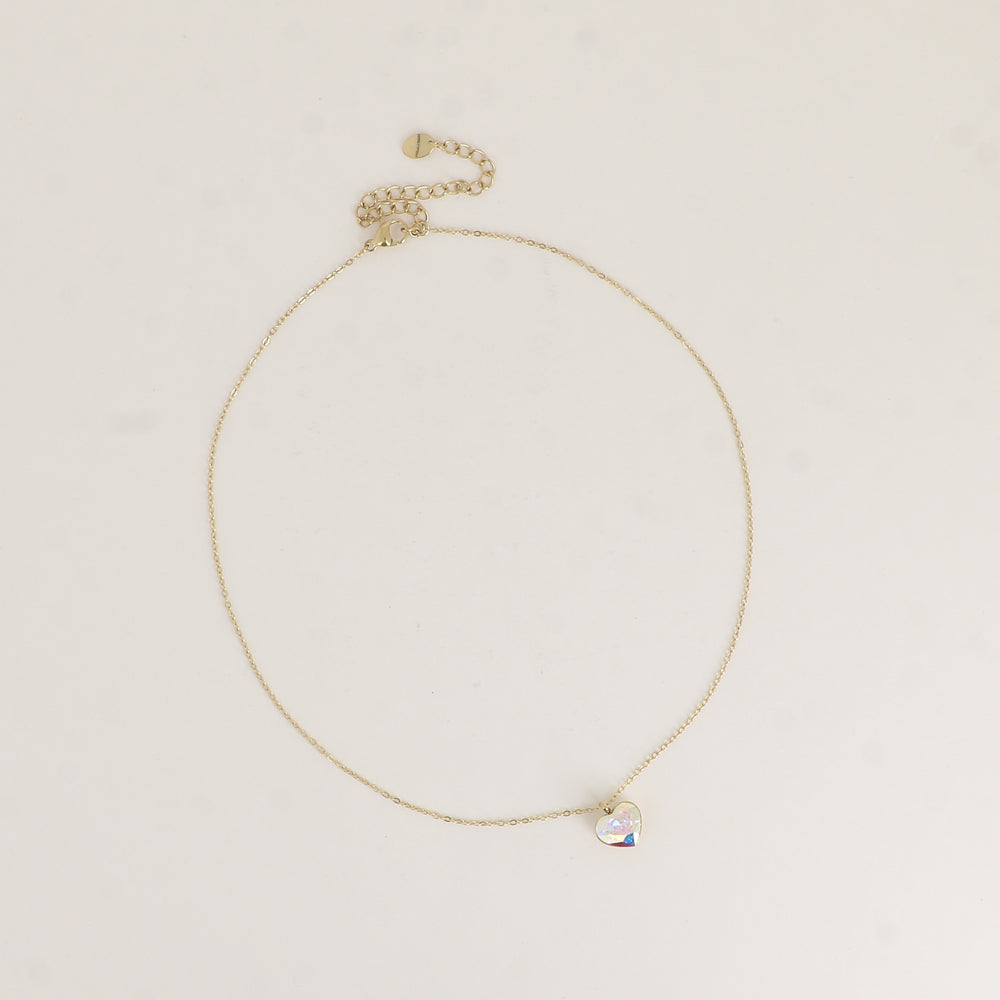 Collier avec cœur de 10mm en cristal de Swarovski® - 37+7 cm - AB