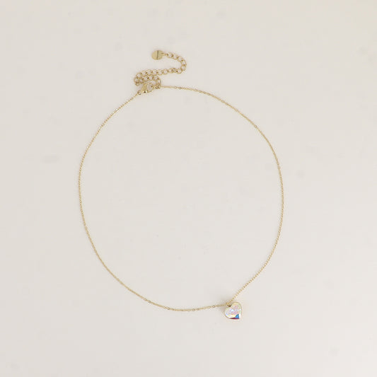 Collier avec cœur de 10mm en cristal de Swarovski® - 37+7 cm - AB