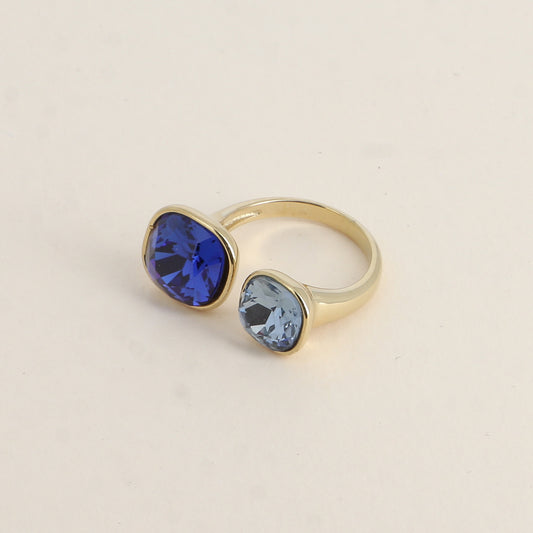 Bague ouverte- Ornée de cristaux de Swarovski® 10 mm et 8 mm - Hauteur de la bague: 2 mm - Dark sapphire