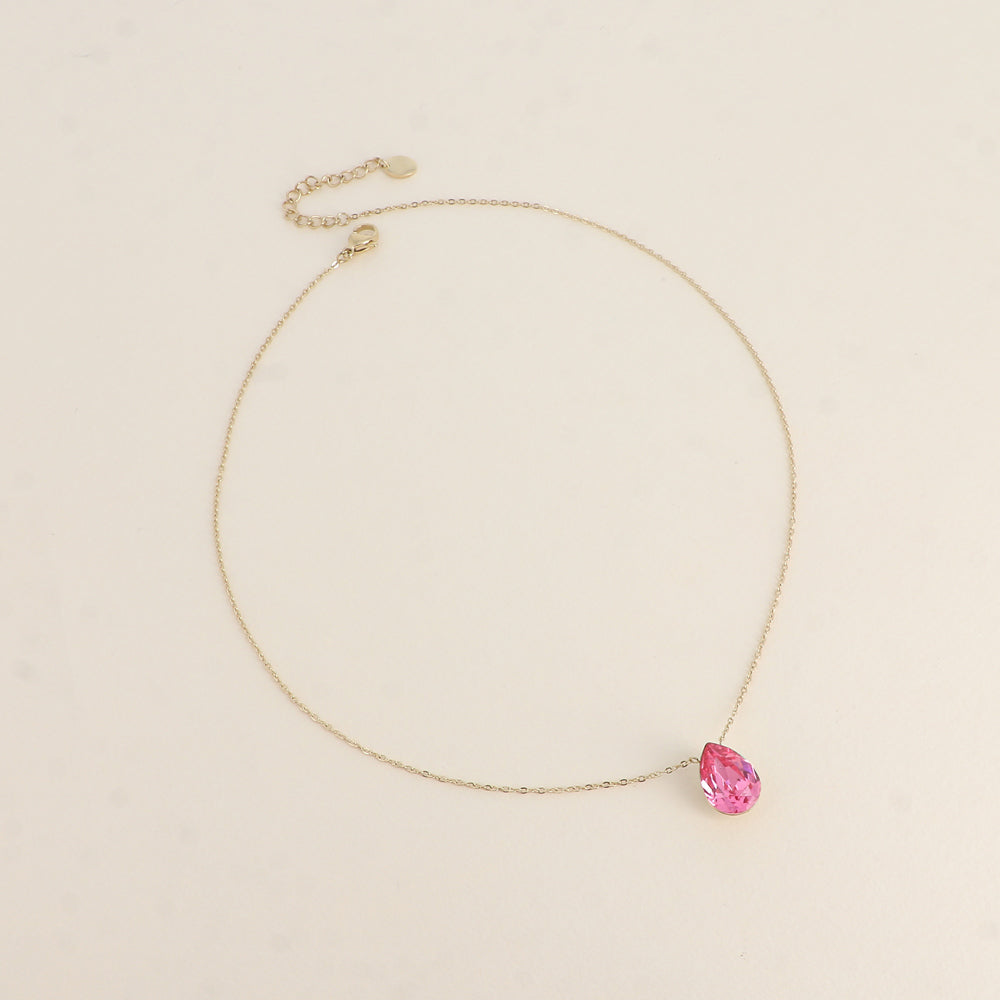 Collier - Pendentif cristal de Swarovski® en forme de goutte - Longueur du collier : 40+5 cm - Dimensions du cristal : 10x14 mm - Rose