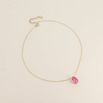 Collier - Pendentif cristal de Swarovski® en forme de goutte - Longueur du collier : 40+5 cm - Dimensions du cristal : 10x14 mm - Rose