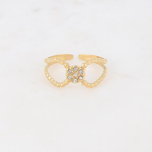 Bague ajustable texturée, composé de strass