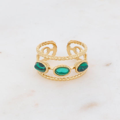 Bague 3 rangs avec pierres reconstituées - Malachite