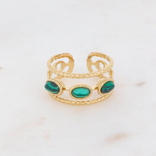 Bague 3 rangs avec pierres reconstituées - Malachite