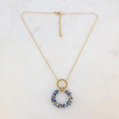 Collier avec avec anneau, perles, étoile et émail (40+5CM)