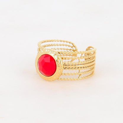 Bague multirangs texturée sertie d'une pierre naturelle - Agate