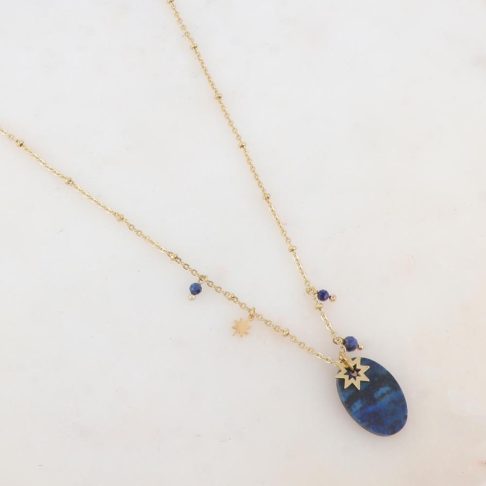 Collier avec pampilles étoiles et pierre lapis lazuli 45+5 cm
