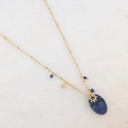 Collier avec pampilles étoiles et pierre lapis lazuli 45+5 cm