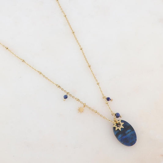 Collier avec pampilles étoiles et pierre lapis lazuli 45+5 cm