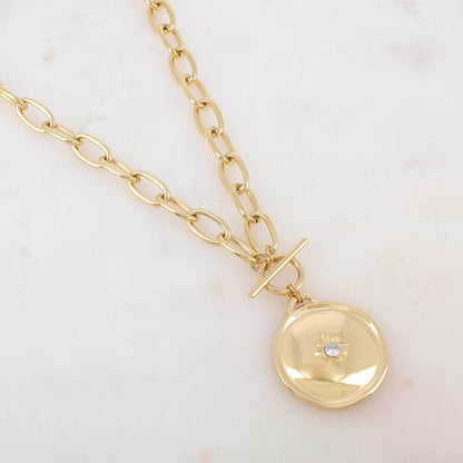 Collier en maille avec pendentif rond, étoile et strass (45+5CM)