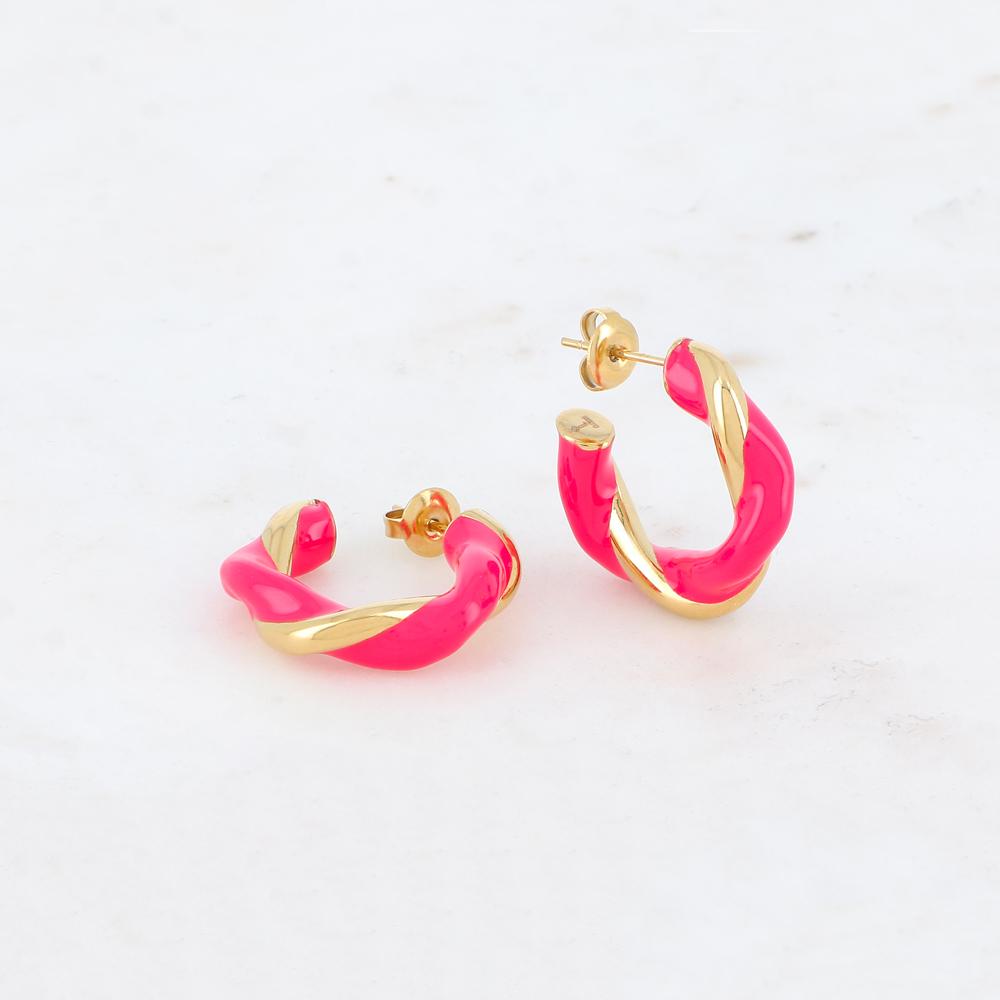 Créoles à puce torsadées émaillées (2.6CM)