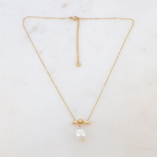 Collier avec pièce géométrique, étoile et perle d'eau douce (40+7CM)