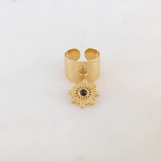 Bague avec pampille fleur, strass