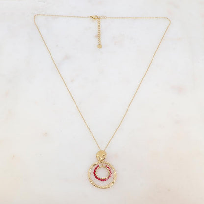 Collier avec pièce ronde, 2 anneaux et perles de rocaille (55+5CM)