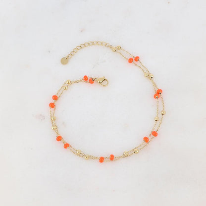 Chaîne de cheville deux rangs avec petites boules et émail (22+3CM)