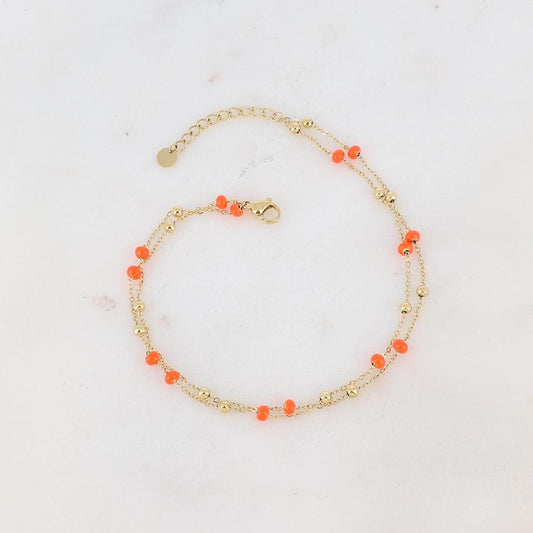 Chaîne de cheville deux rangs avec petites boules et émail (22+3CM)