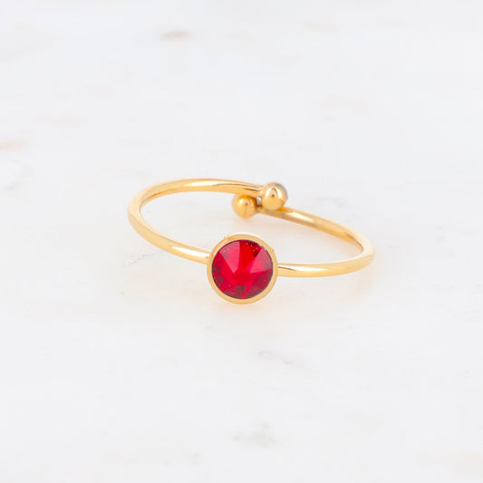 Bague fine dorée - ornée de cristaux de Swarovski® - Siam - Dimensions du cristal : 14 x 10 mm