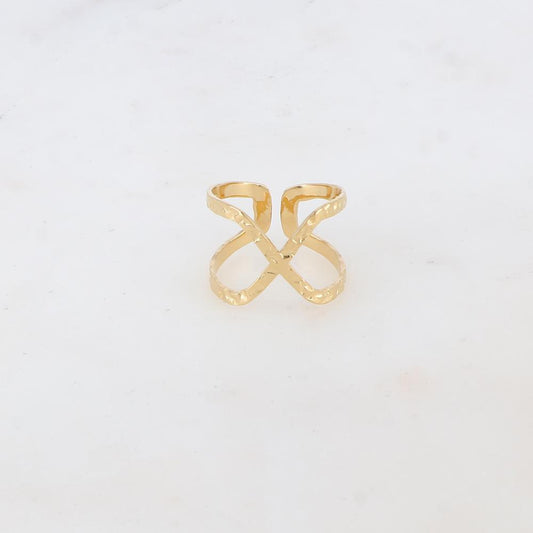 Bague 2 rangs style croisé avec effet martelé