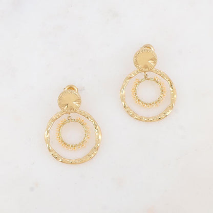 B.O à puce avec pièce ronde, 2 anneaux et perles de rocaille 2,6 x 3,6 cm