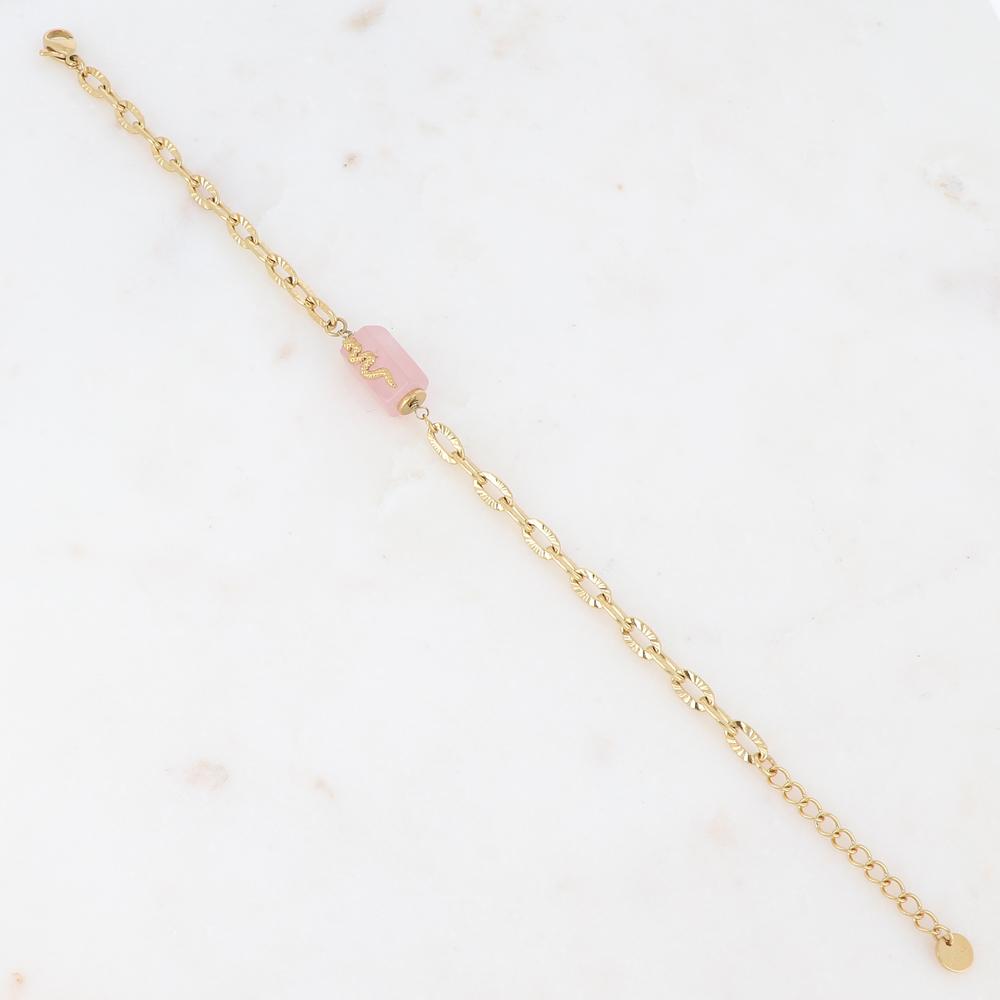 Bracelet en maille avec pierre naturelle et serpent - Quartz rose