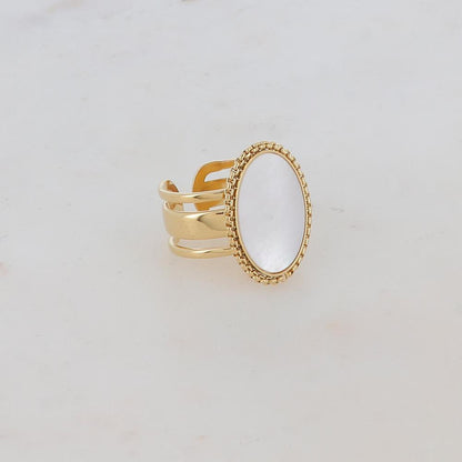 Bague 3 rangs avec pièce ovale et Nacre - Nacre blanche