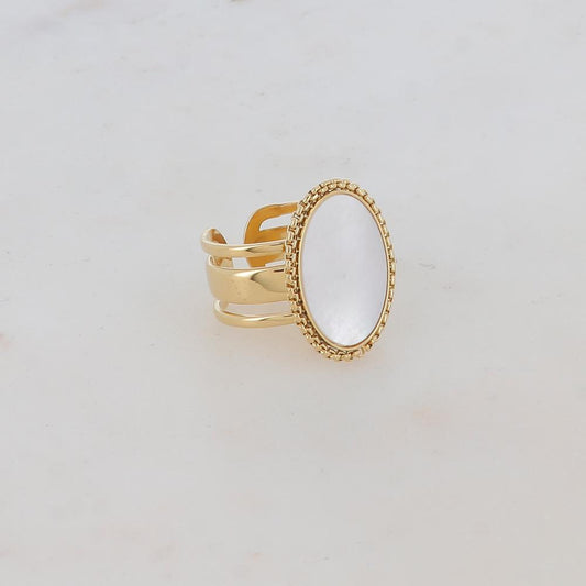 Bague 3 rangs avec pièce ovale et Nacre - Nacre blanche