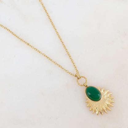 Sautoir avec pendentif feuillage, pierre naturelle (60+5CM)